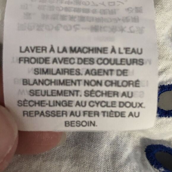 Madewell Womens Blouse White Blue Floral Scoop Embroidered Eyelets Size 12 - Picture 16 of 16